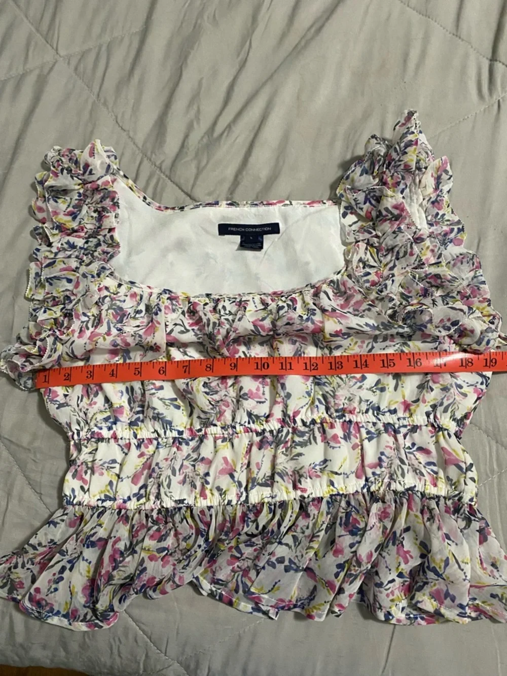 French Connection Pink Floral Ruffle Peplum Top Blouse Size Large Cottagecore - Picture 4 of 10